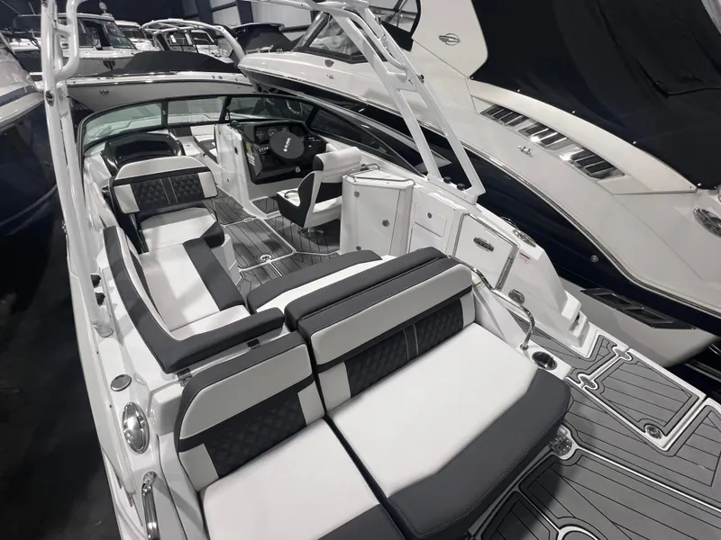 Slide: The Image of 2024 Monterey M4 boat interior with sleek seating and modern design. - 1