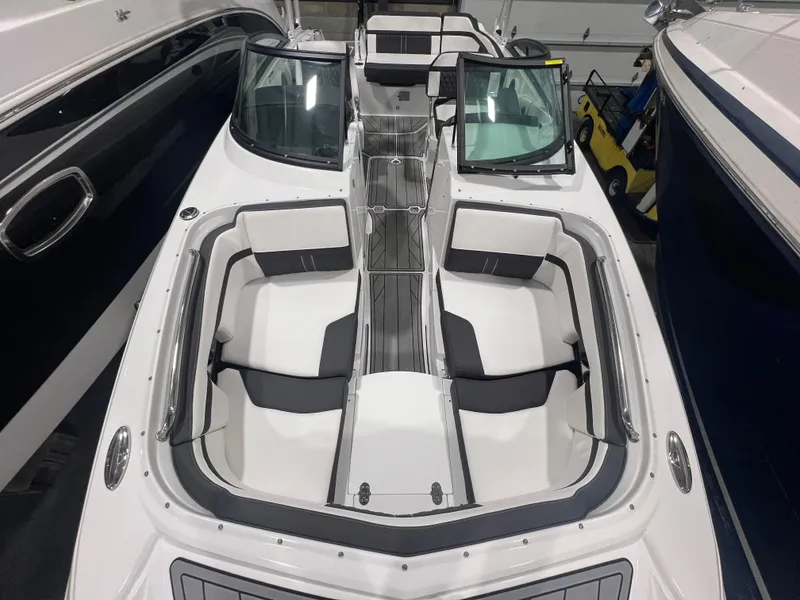 Slide: The Image of 2024 Monterey M4 boat interior with spacious seating and sleek design. - 2