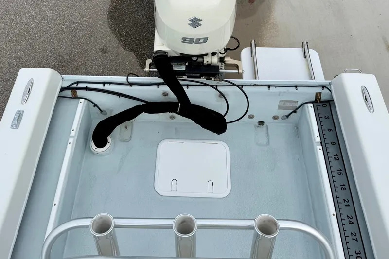 Slide: The Image of 2020 Privateer 1800 Retriever boat deck with Suzuki 90 engine. - 25