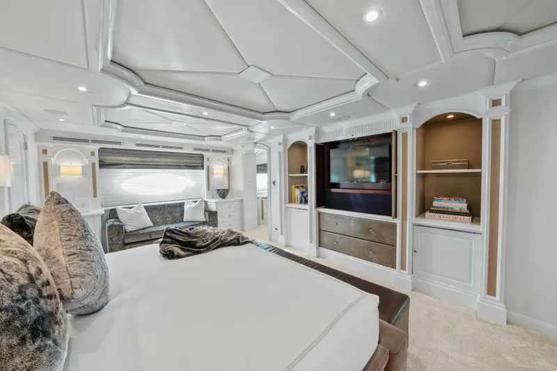 Slide: The Image of Luxurious 2005 Trinity Yachts Tri-Deck interior with elegant bedroom and modern amenities. - 10