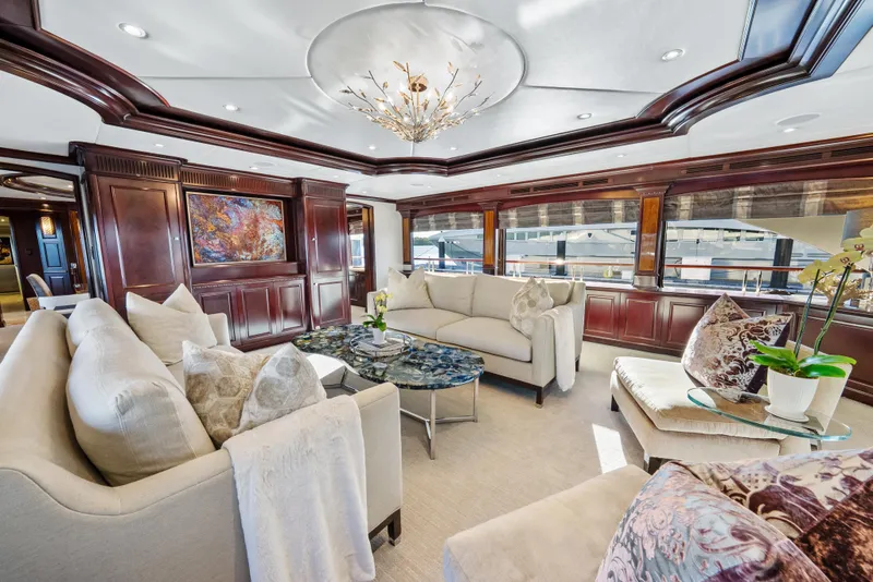 Slide: The Image of Luxurious interior of 2005 Trinity Yachts Tri-Deck with elegant seating and decor. - 2