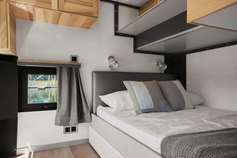 Slide: The Image of Modern bedroom interior in 2024 Navisyo Homes 28' NAVIS V.08 houseboat. - 40