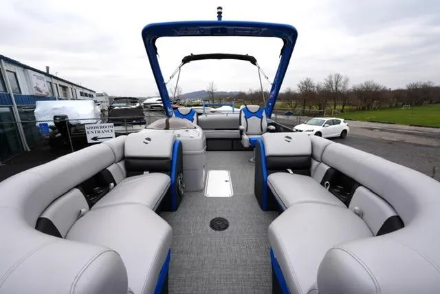 Slide: The Image of 2019 South Bay 523SB2 pontoon boat with spacious seating and modern design. - 8