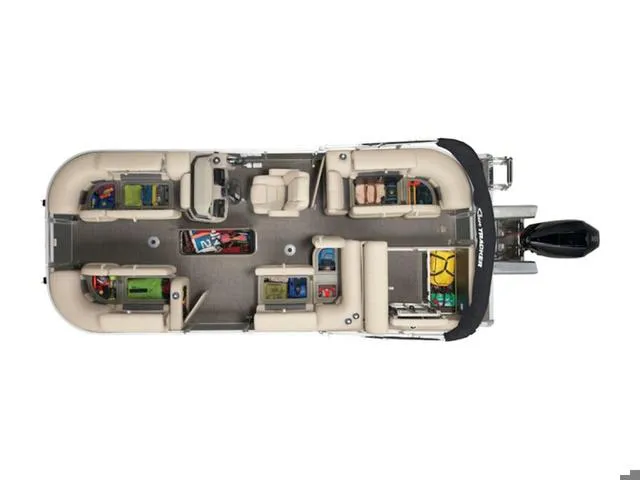 Slide: The Image of 2024 Sun Tracker PARTY BARGE® 22 RF XP3 pontoon boat, top view, spacious seating. - 3