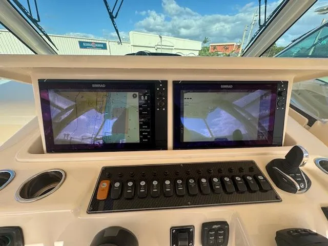 Slide: The Image of Grady-White Express 370 helm with dual Simrad displays, 2021 model. - 27