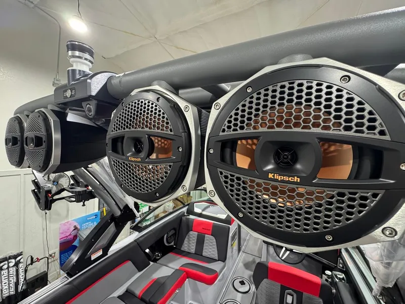 Slide: The Image of 2025 MasterCraft X24 boat with Klipsch speakers, interior view. - 16