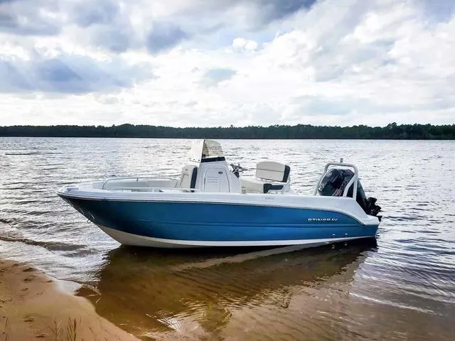Slide: The Image of 2023 Stingray 173 CC boat on calm water near sandy shore. - 31