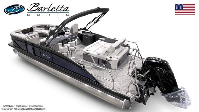 Slide: The Image of 2024 Barletta Cabrio C24UE pontoon boat with sleek design and modern features. - 3