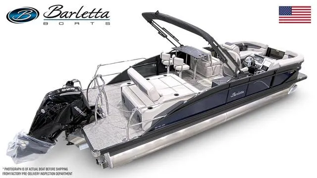 Slide: The Image of 2024 Barletta Cabrio C24UE pontoon boat with sleek design and modern features. - 5