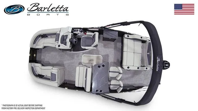 Slide: The Image of 2024 Barletta Cabrio C24UE pontoon boat, top view, spacious seating, modern design. - 8