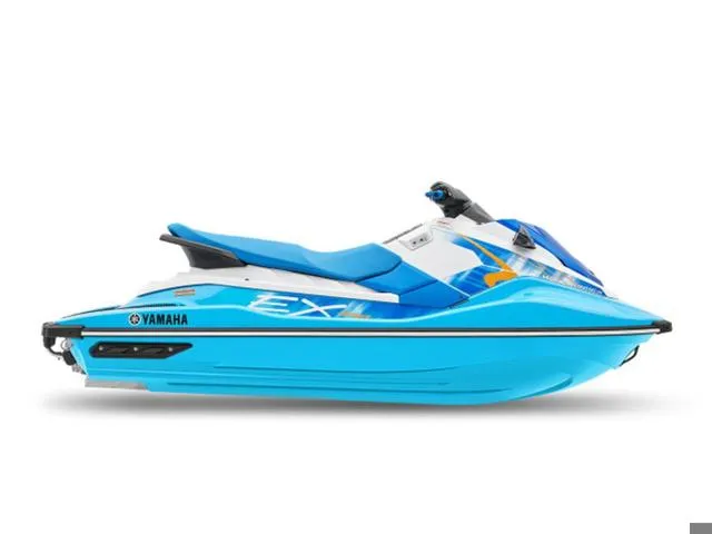 Slide: The Image of 2024 Yamaha Waverunner EX® Sport in vibrant blue and white design. - 1