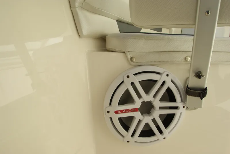 Slide: The Image of JL Audio speaker on 2018 Wellcraft 222 Scarab Offshore boat interior. - 22