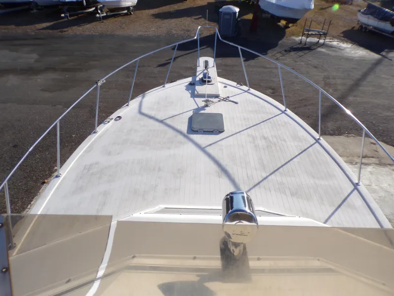 Slide: The Image of 1986 Jersey Dawn 40 boat deck, view from helm, in dry dock. - 6