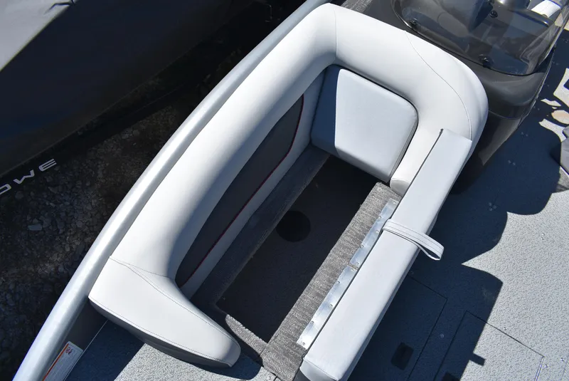 Slide: The Image of 2025 Lowe SD224 Sport Deck boat with spacious seating area and modern design. - 13