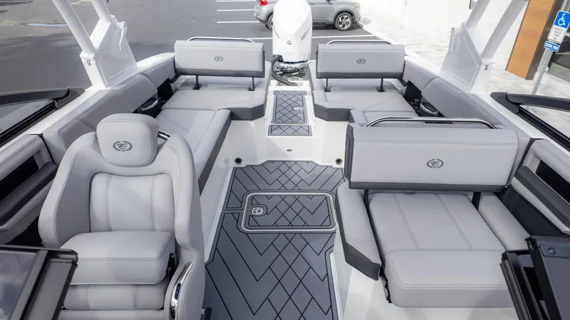Slide: The Image of 2025 Cobalt R6 Outboard boat interior with luxurious seating and modern design. - 13