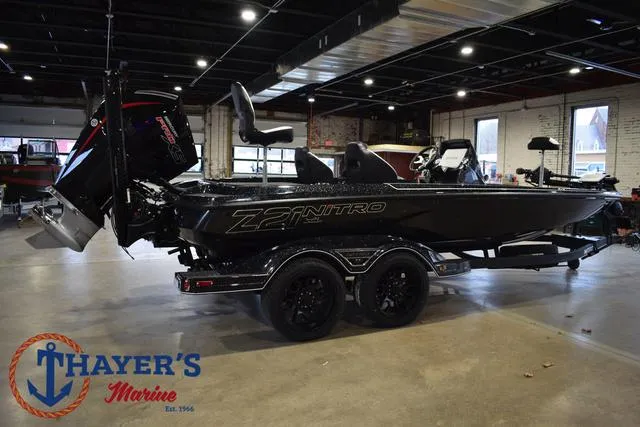 Slide: The Image of 2025 Nitro Z21 XL Pro boat in showroom at Thayer's Marine. - 3