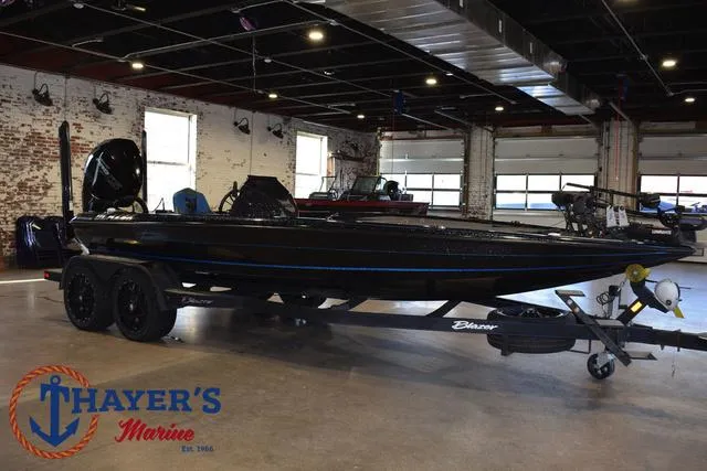 Slide: The Image of 2023 Blazer 625 Pro Elite boat on trailer at Thayer's Marine showroom. - 39