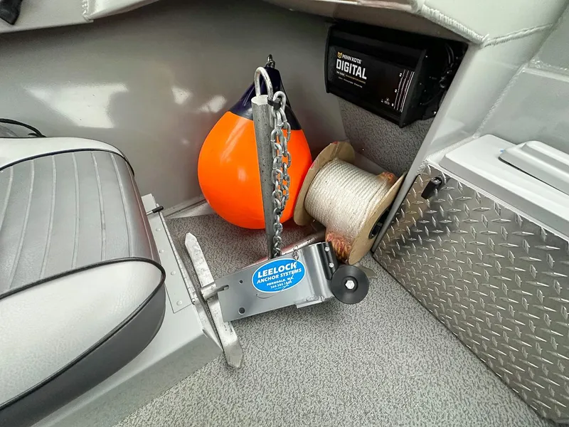 Slide: The Image of 2017 Hewescraft 160 Sportsman interior with anchor system, rope, and buoy. - 11