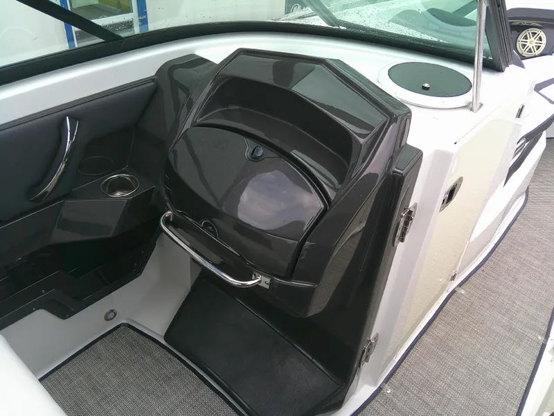 Slide: The Image of 2020 Monterey 305 Super Sport boat interior with sleek dashboard and modern design. - 12