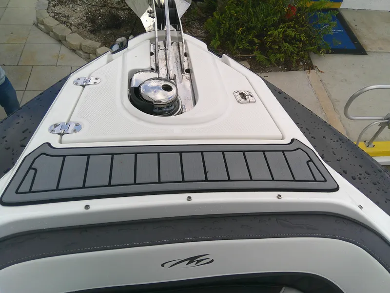 Slide: The Image of 2020 Monterey 305 Super Sport boat deck with sleek design and modern fittings. - 27