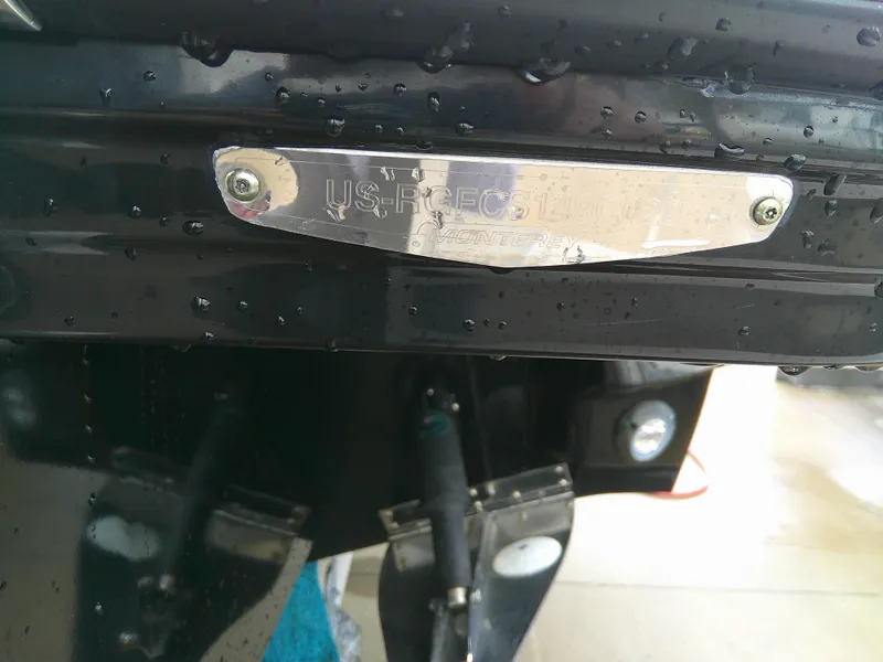 Slide: The Image of Close-up of a 2020 Monterey 305 Super Sport boat's registration plate. - 31