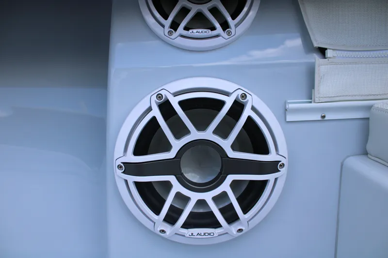 Slide: The Image of Close-up of JL Audio speakers on a 2024 Yellowfin 36 Offshore boat. - 22