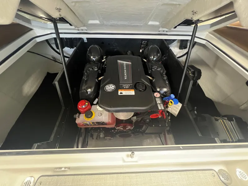 Slide: The Image of 2025 Regal LS4 boat engine compartment with open hatch. - 16