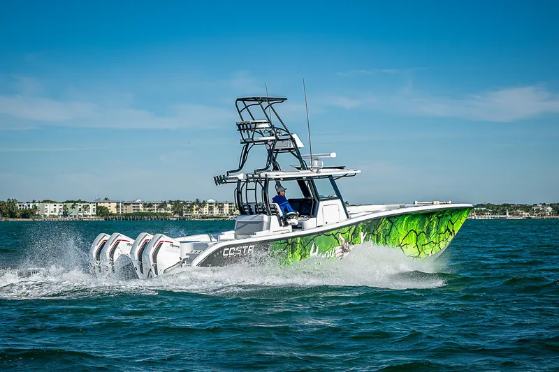 Slide: The Image of Interior of Costa Custom Boats 34, 2024 model, featuring technical equipment. - 28