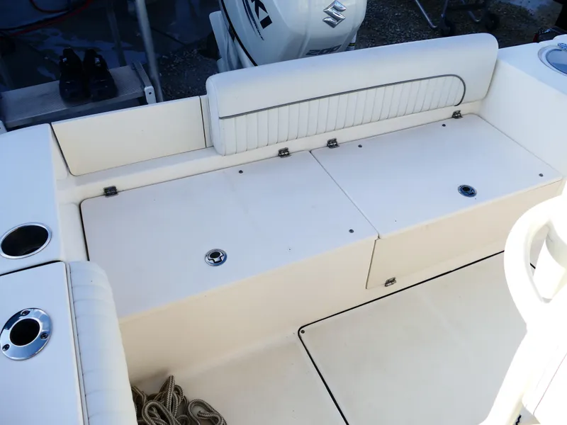 Slide: The Image of 2019 Sea Born LX22 Center Console boat seating and storage area. - 32