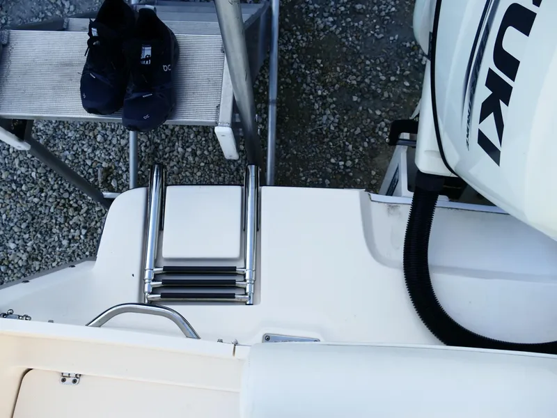 Slide: The Image of 2019 Sea Born LX22 Center Console boat with Suzuki engine and boarding ladder. - 35
