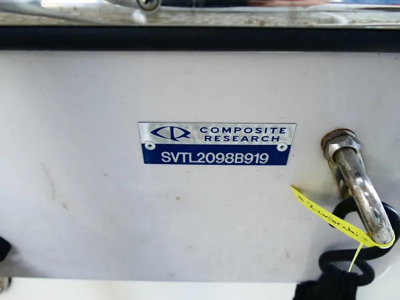 Slide: The Image of 2019 Sea Born LX22 Center Console boat identification plate with Composite Research label. - 36
