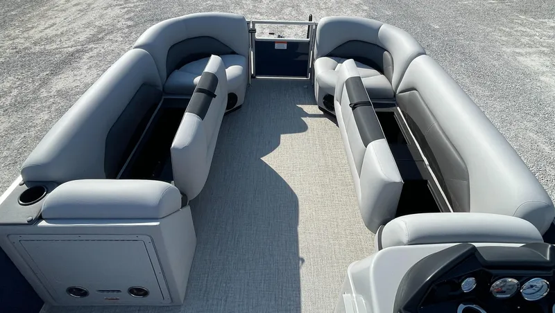 Slide: The Image of 2025 Landau Island Breeze 25 pontoon boat interior with spacious seating and modern design. - 7