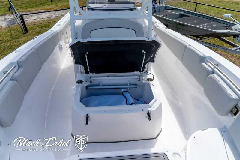 Slide: The Image of 2023 Sea Fox 288 Commander boat interior with open storage compartment. - 18