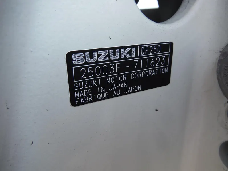 Slide: The Image of Suzuki DF250 engine label on 2018 Sea Pro 248 Bay boat, made in Japan. - 33