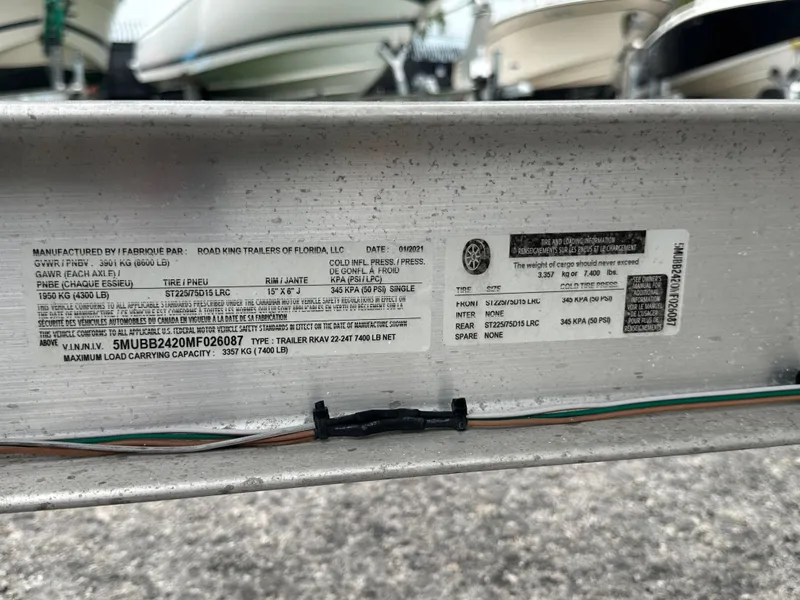 Slide: The Image of Label on Century 2301 boat trailer, 2015 model, showing specifications and serial number. - 39
