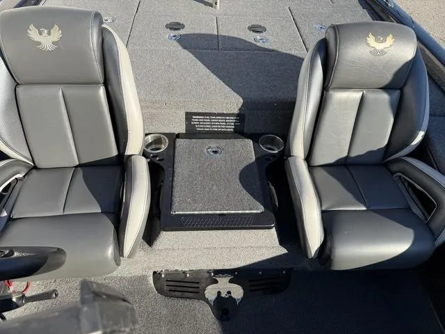 Slide: The Image of 2022 Phoenix 721 Pro XP boat interior with two gray seats and cup holders. - 15