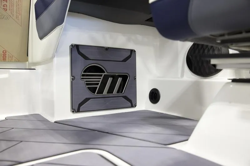 Slide: The Image of 2025 Malibu 23 LSV interior detail with sleek speaker design. - 14