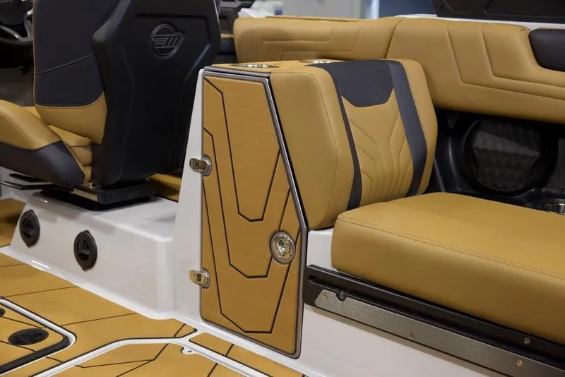 Slide: The Image of 2025 Malibu 25 LSV interior with tan and black seating, modern design. - 29
