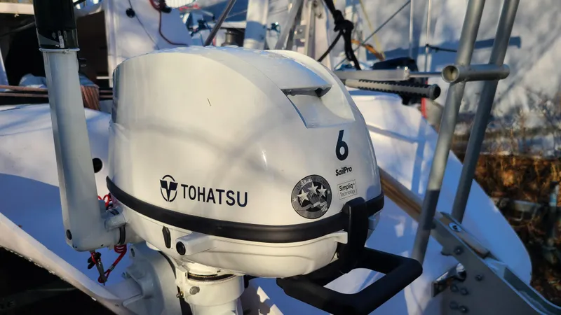 Slide: The Image of Tohatsu outboard motor on Corsair Dash 750 MKII sailboat, 2013 model. - 19