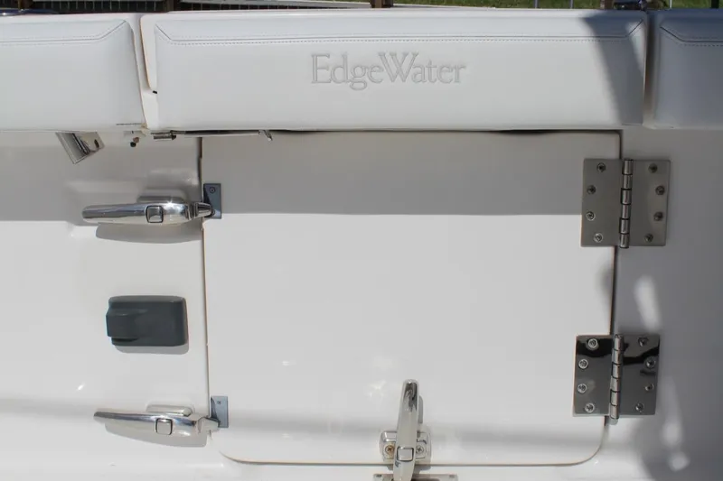 Slide: The Image of Edgewater 370CC 2019 boat hatch with stainless steel hinges and latches. - 40