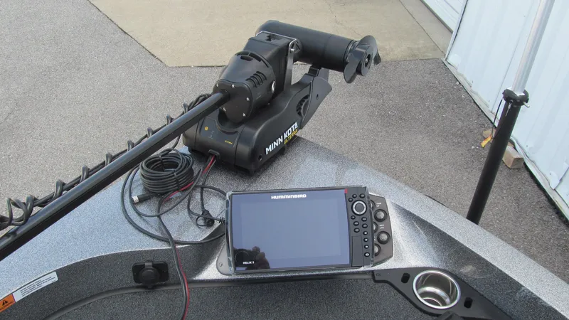 Slide: The Image of Ranger 212LS 2025 boat with trolling motor and fish finder. - 9