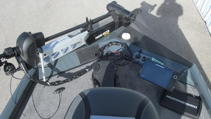 Slide: The Image of 2025 Ranger RT188C boat with Minn Kota trolling motor and Humminbird fish finder. - 7