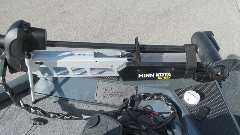Slide: The Image of Minn Kota Ultrex motor on 2025 Ranger RT188C boat deck. - 8