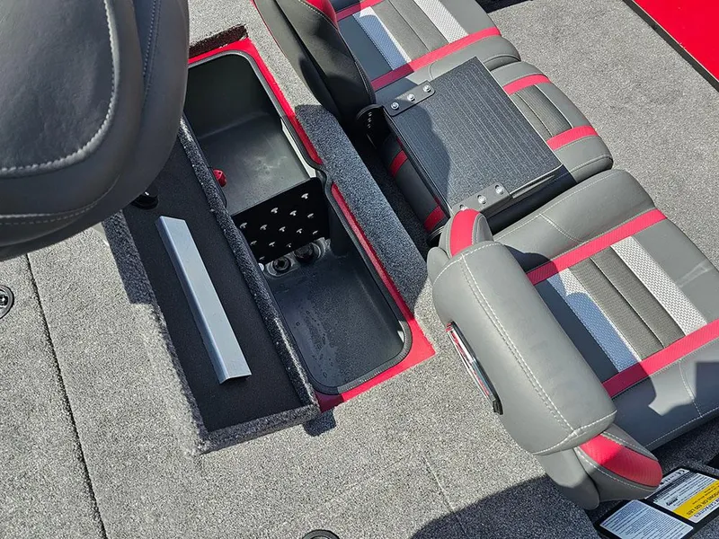 Slide: The Image of 2025 Ranger RT178C boat interior with storage compartment and seating. - 22