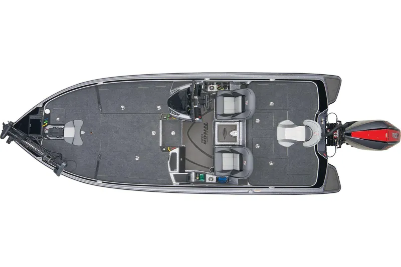 Slide: The Image of 2025 Triton 21XP Patriot boat interior with dual seats and steering wheel. - 4