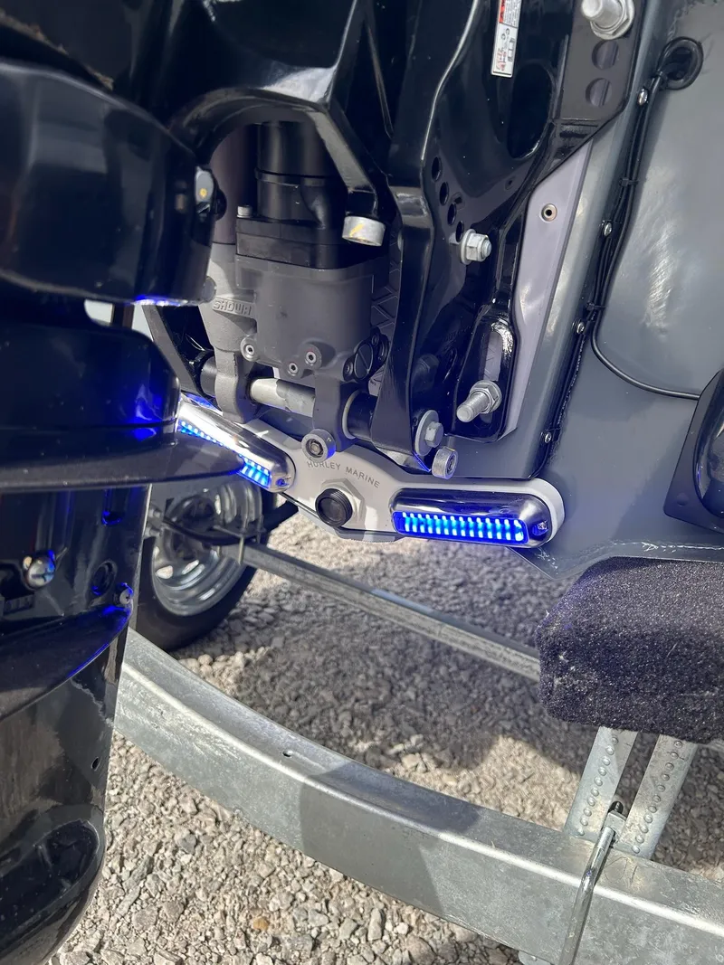 Slide: The Image of 2023 Highfield Classic 340 GT boat engine with blue LED lights. - 22