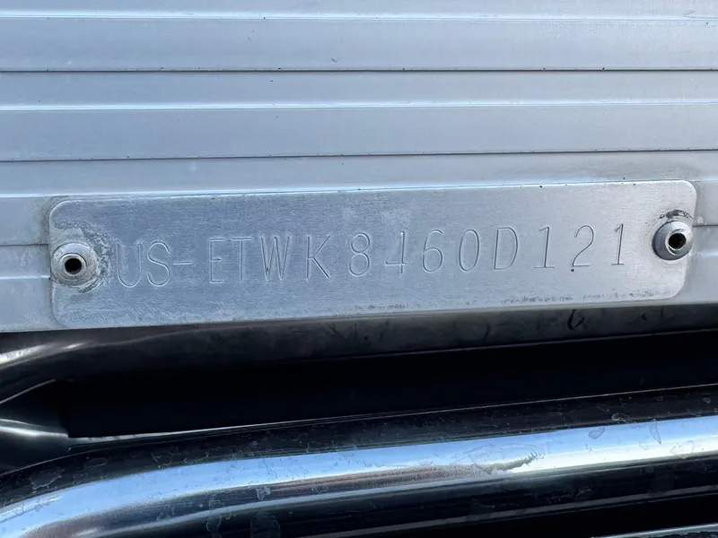 Slide: The Image of VIN plate on 2021 Bennington 23 LPD boat, showing identification number. - 24