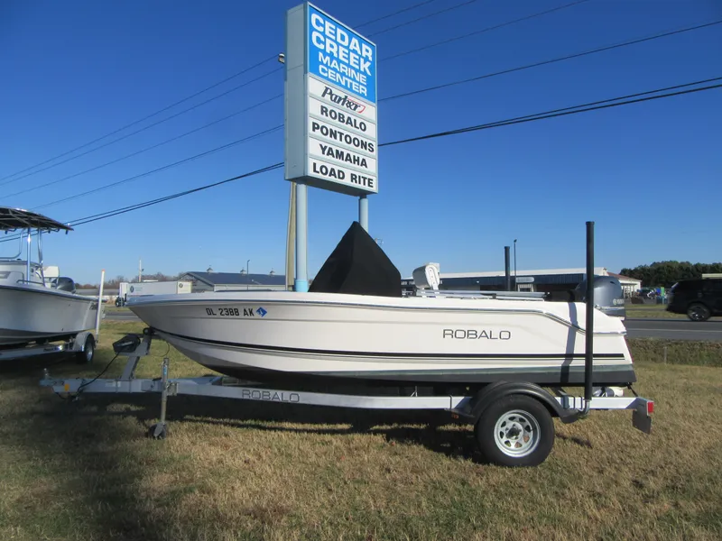 Slide: The Image of 2016 Robalo R160 Center Console boat on trailer at Cedar Creek Marine Center. - 21