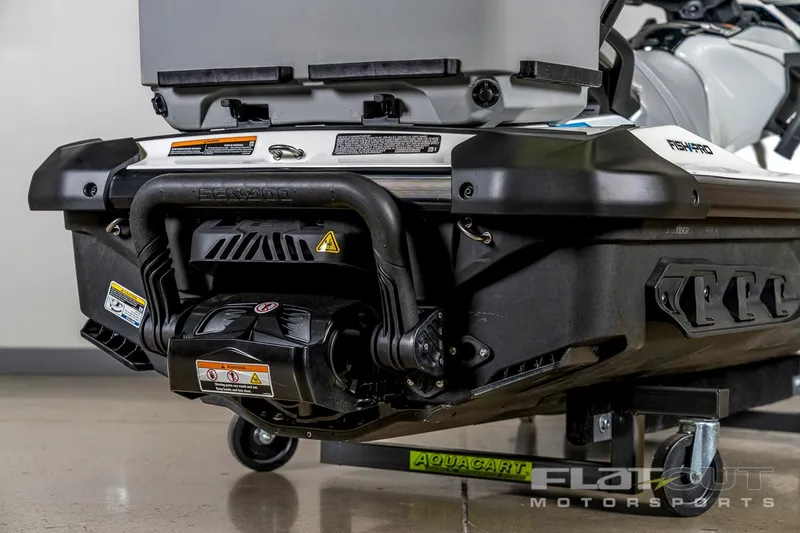 Slide: The Image of 2024 Sea-Doo Fish Pro 130 Scout rear view, showcasing engine and design details. - 11