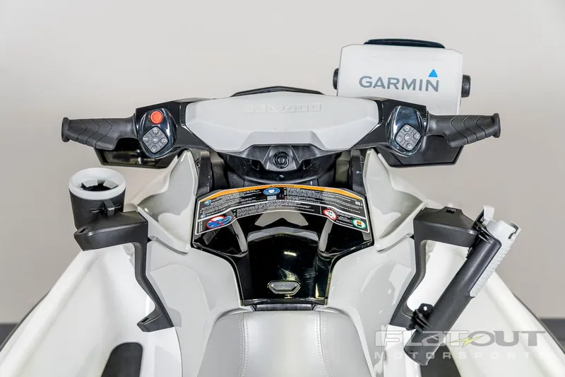 Slide: The Image of 2024 Sea-Doo Fish Pro 130 Scout dashboard with Garmin system, showcasing controls and features. - 12